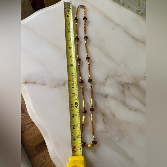 Glass Beaded Necklace Various Amber and Gold Colored Glass Beads - Picture 6 of 7